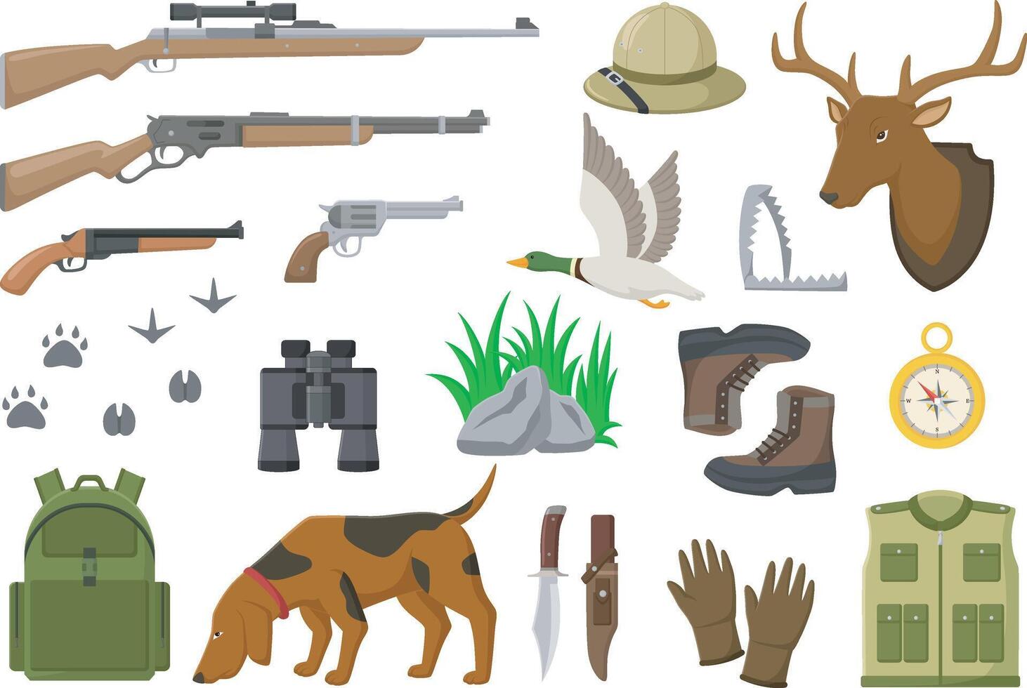 Set of hunters equipment element collection vector