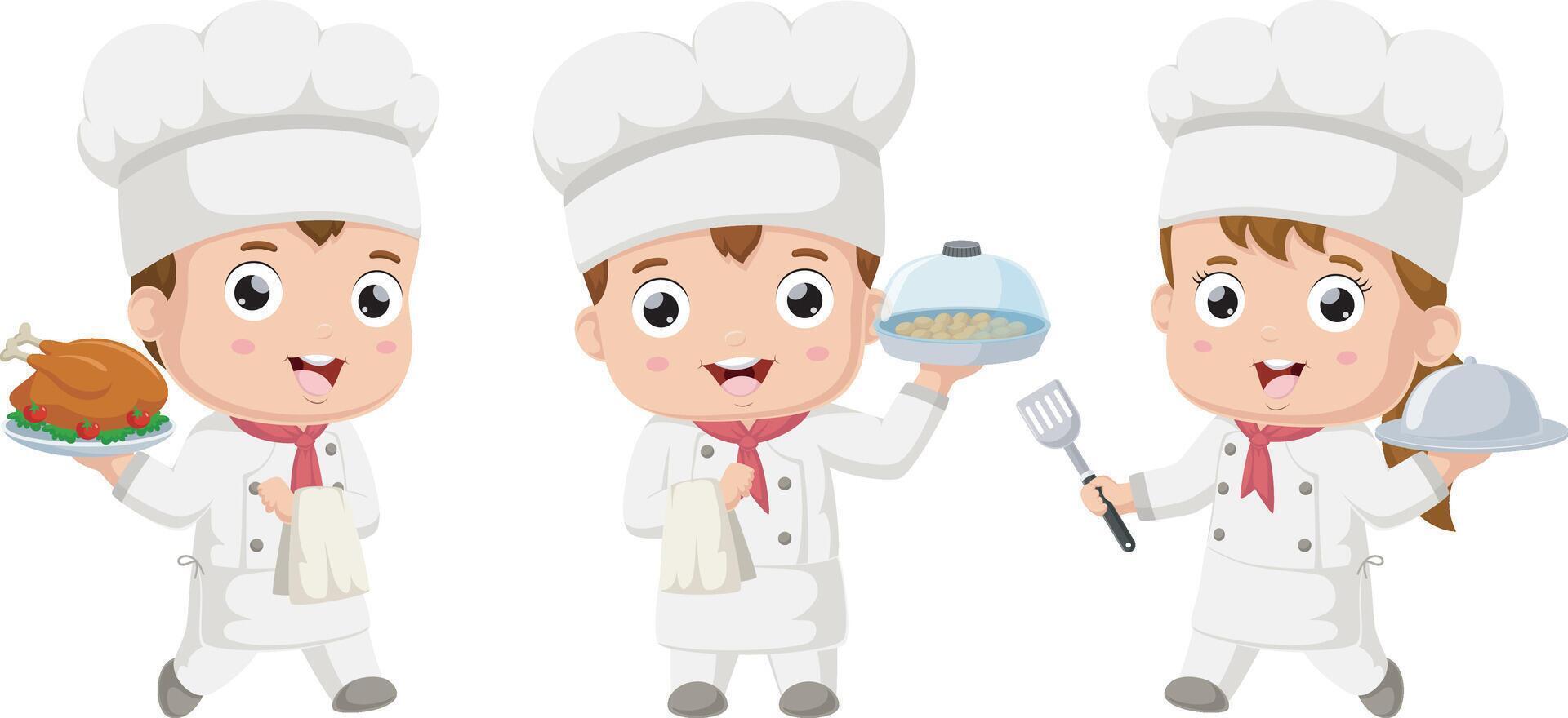Set of chef kids cartoon vector