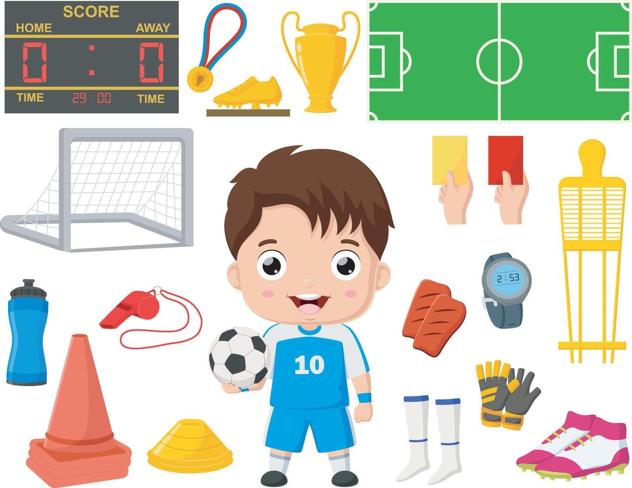 Cute little boy cartoon with soccer game sport element vector