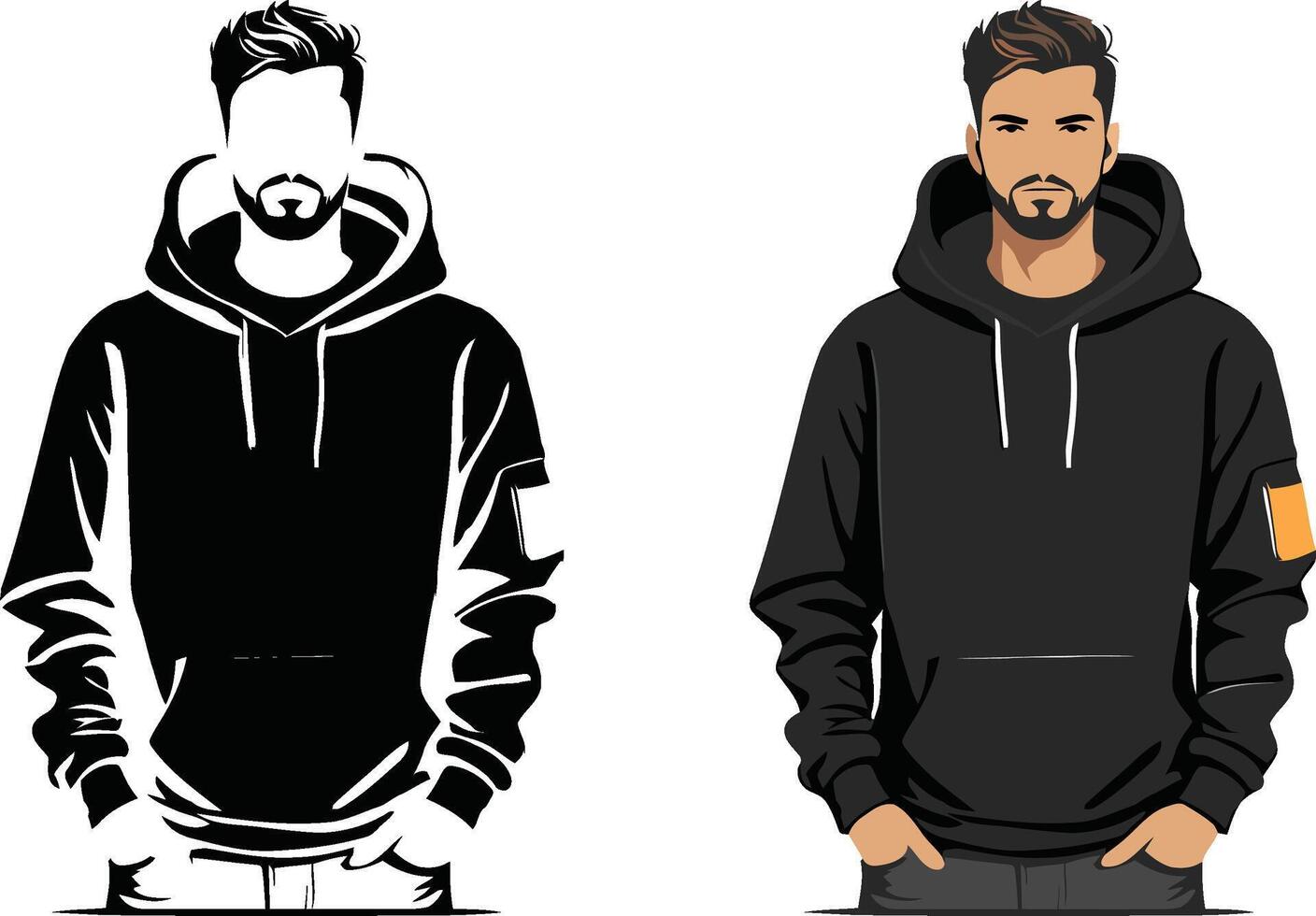 A simple bold silhouette flat design illustration of a young man wearing a hoodie vector