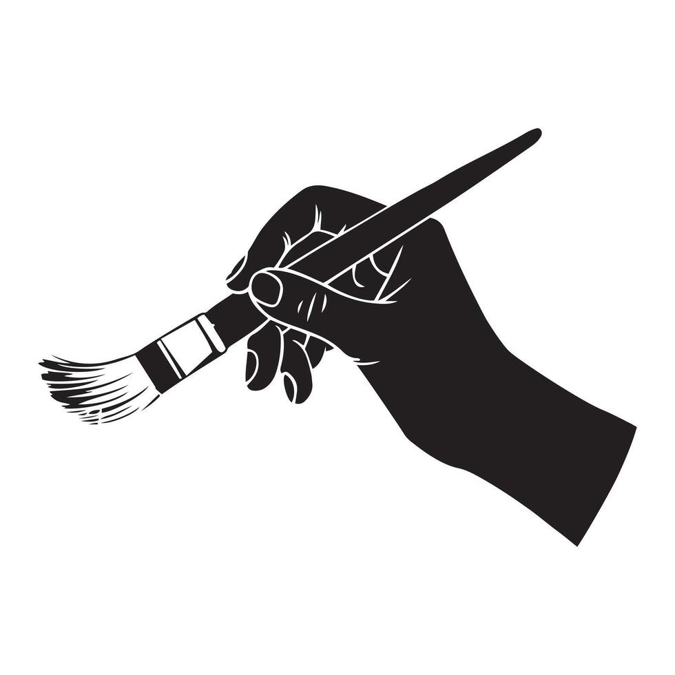 Silhouette Hand Holding Paintbrush Artistic Creation Painting Design vector