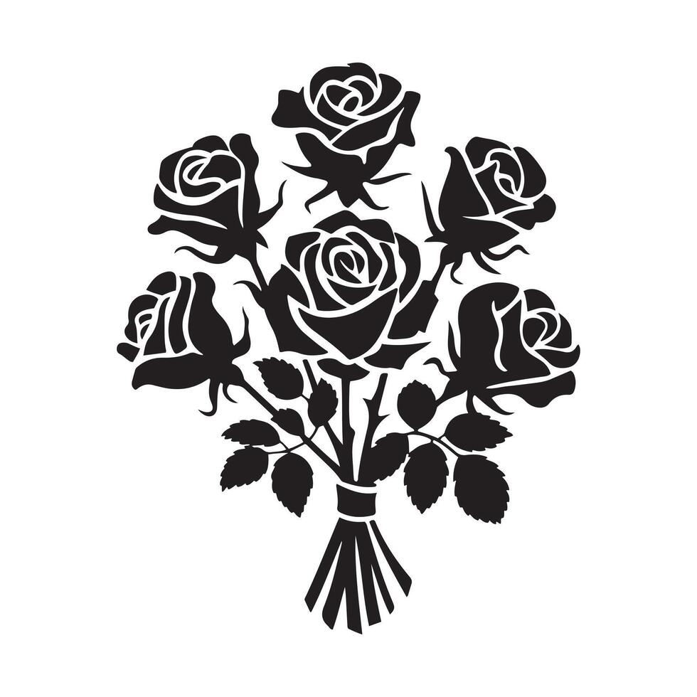 Elegant Black and White Rose Bouquet Silhouette vector