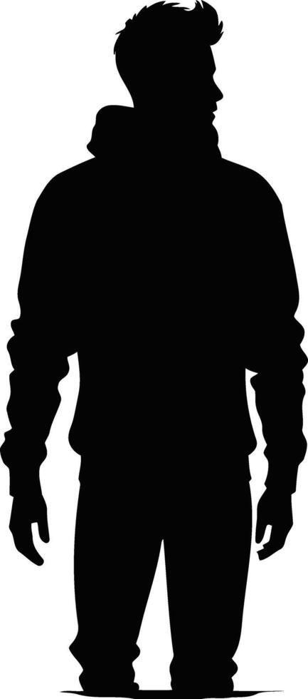 A simple bold silhouette of a young man wearing a hoodie vector