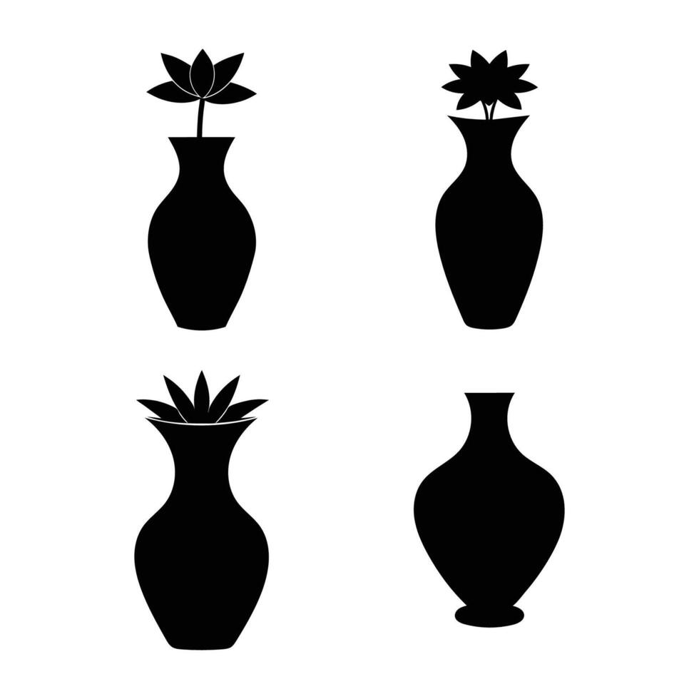Four Black Silhouettes of Vases with Flowers vector