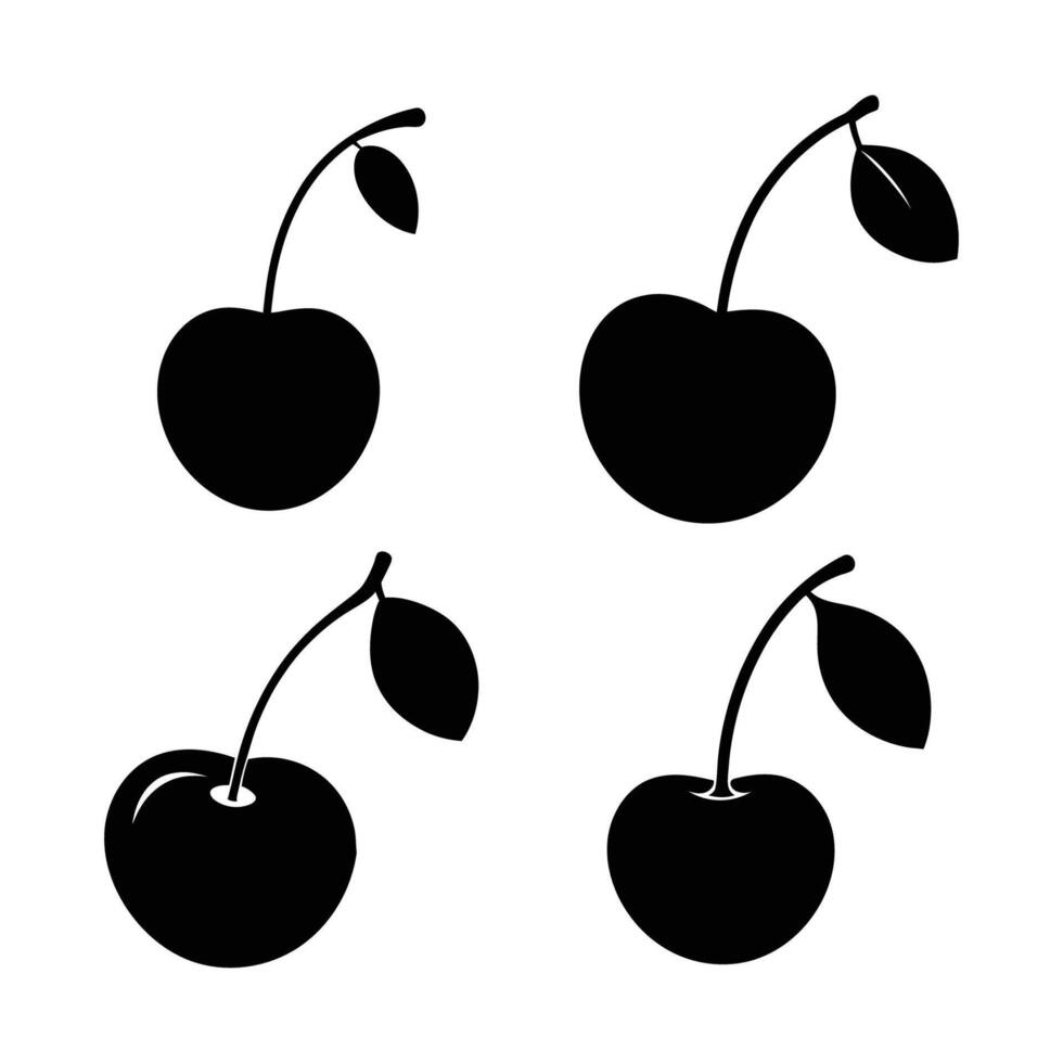 Four Black Silhouette Cherries with Leaves vector