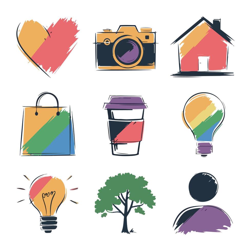Brush icons Colorful Drawn Elements Set illustration vector