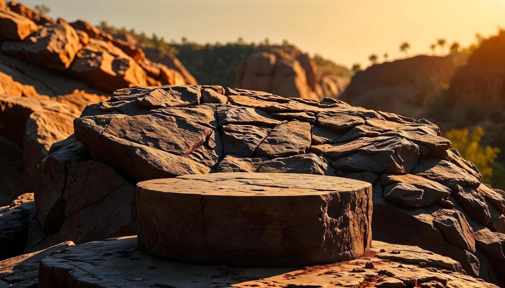 Round shape natural rock podium for product showcase at Natural Background photo
