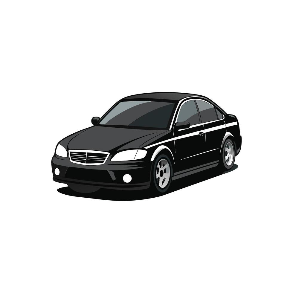 Detailed Black Sedan Blueprint Illustration Design vector