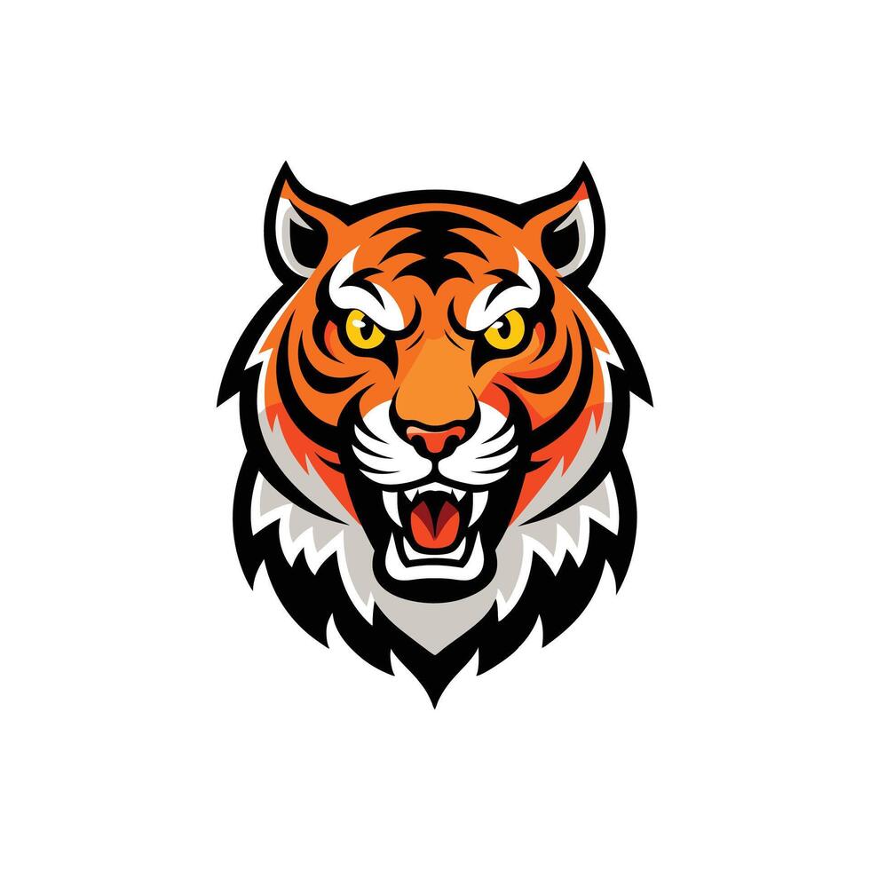 Bold Wild Tiger Face Illustration Design On White Background vector