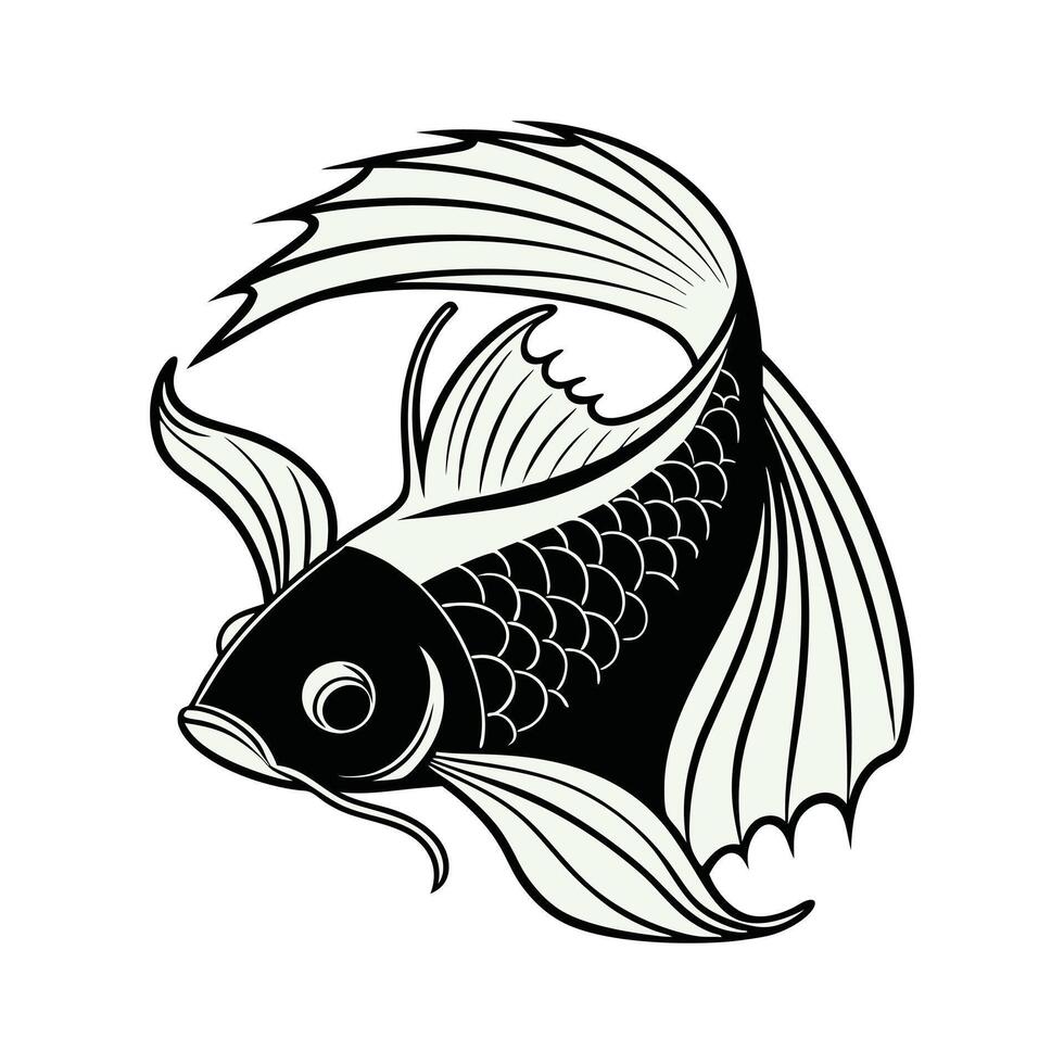 Black silhouette, fantail fish vector