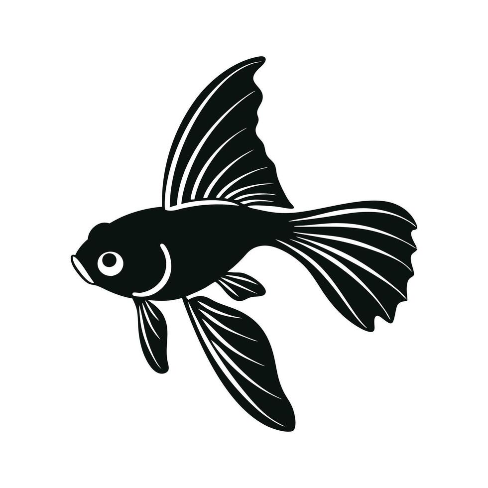 Black and white illustration, goldfish silhouette vector