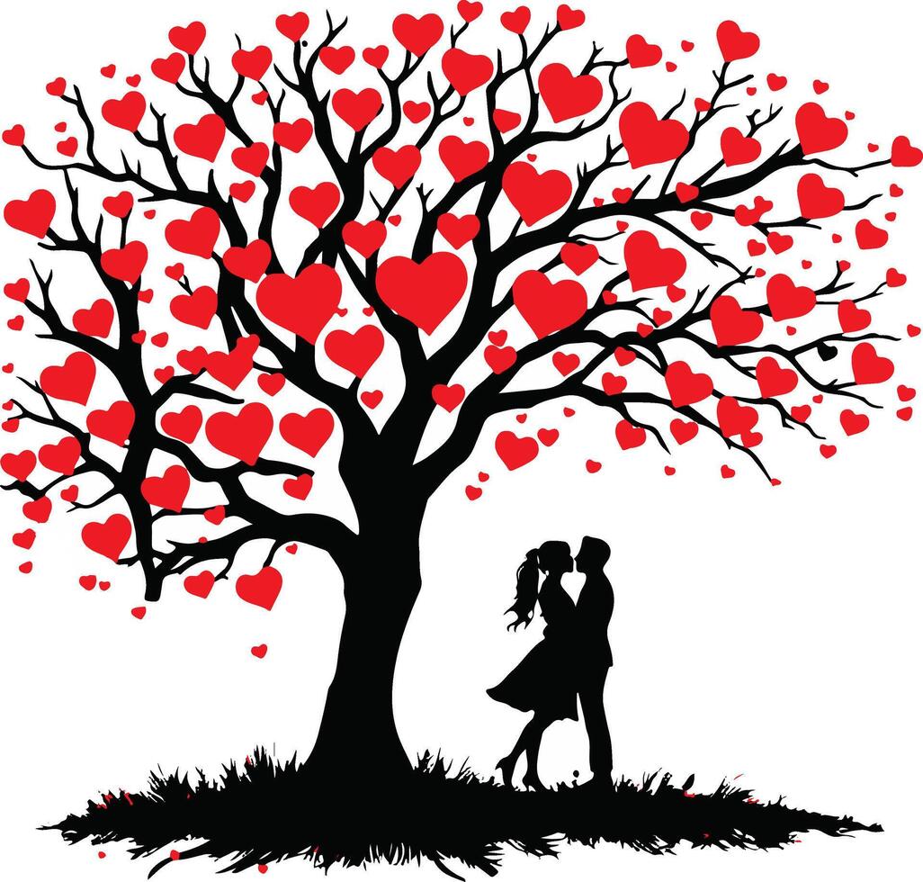 A couple kissing under a tree vector