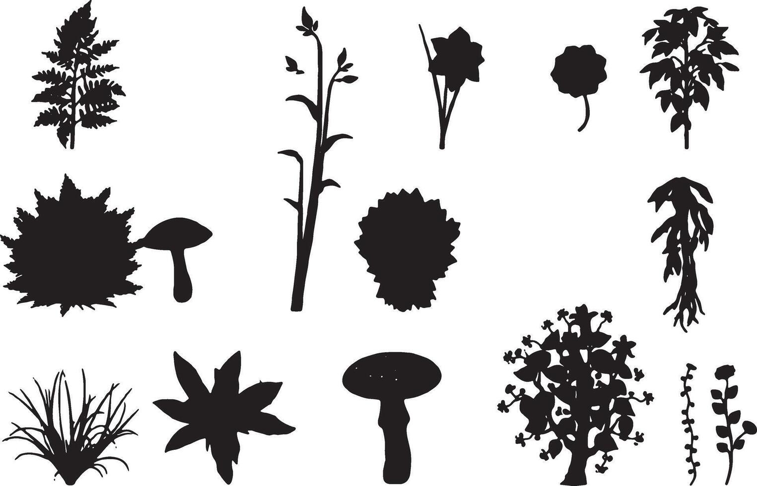 Various silhouettes of plants and trees vector