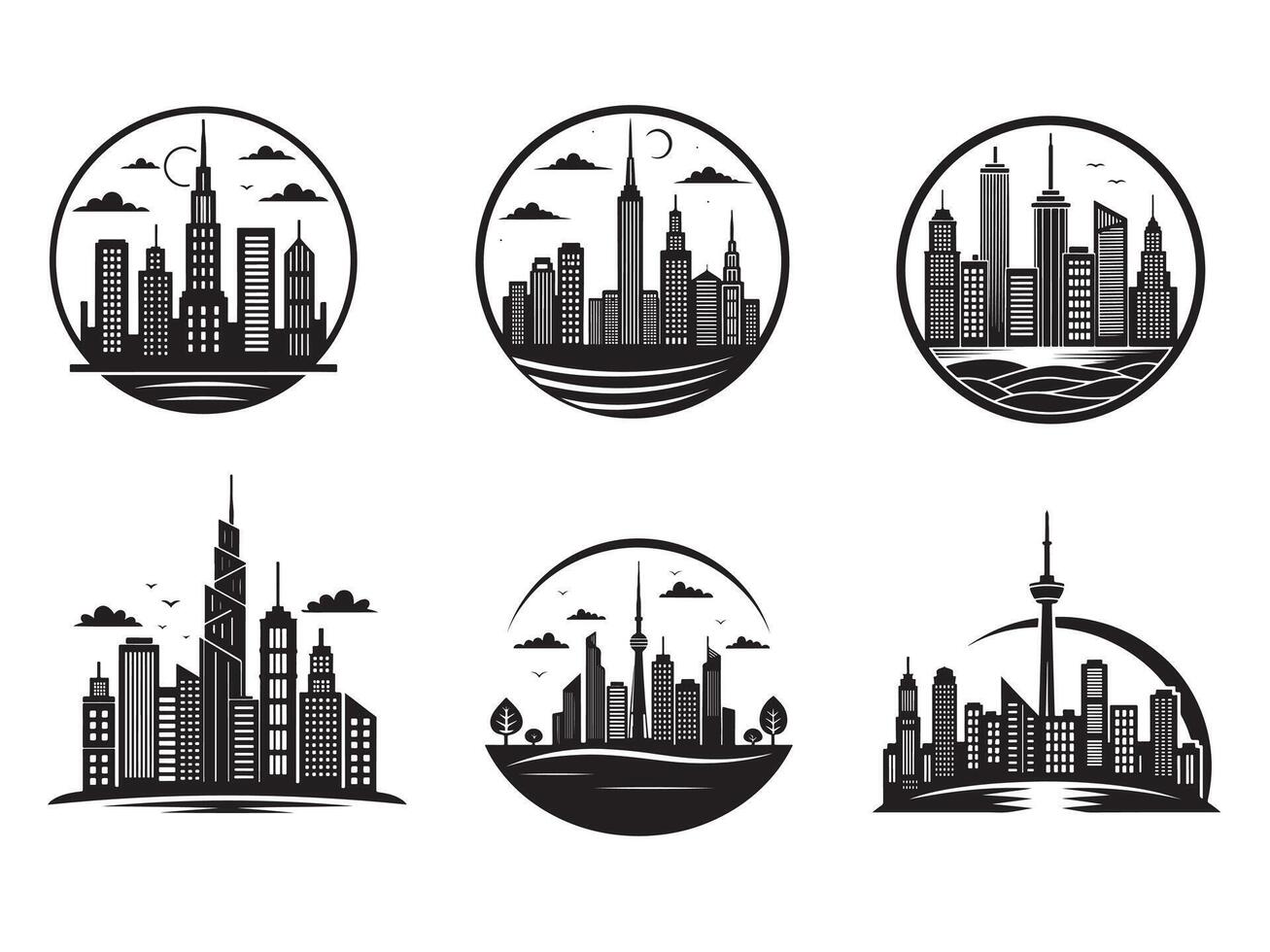 set of silhouettes of city vector