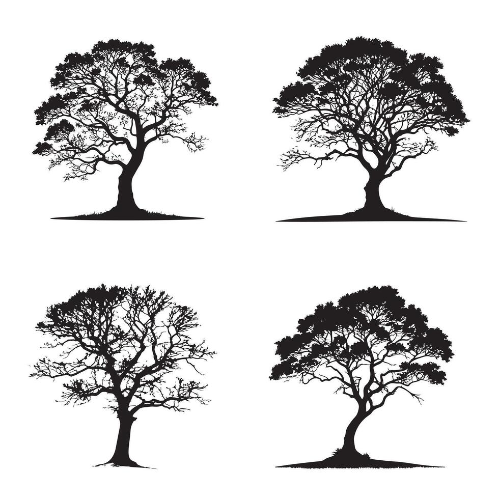 set of trees silhouettes vector