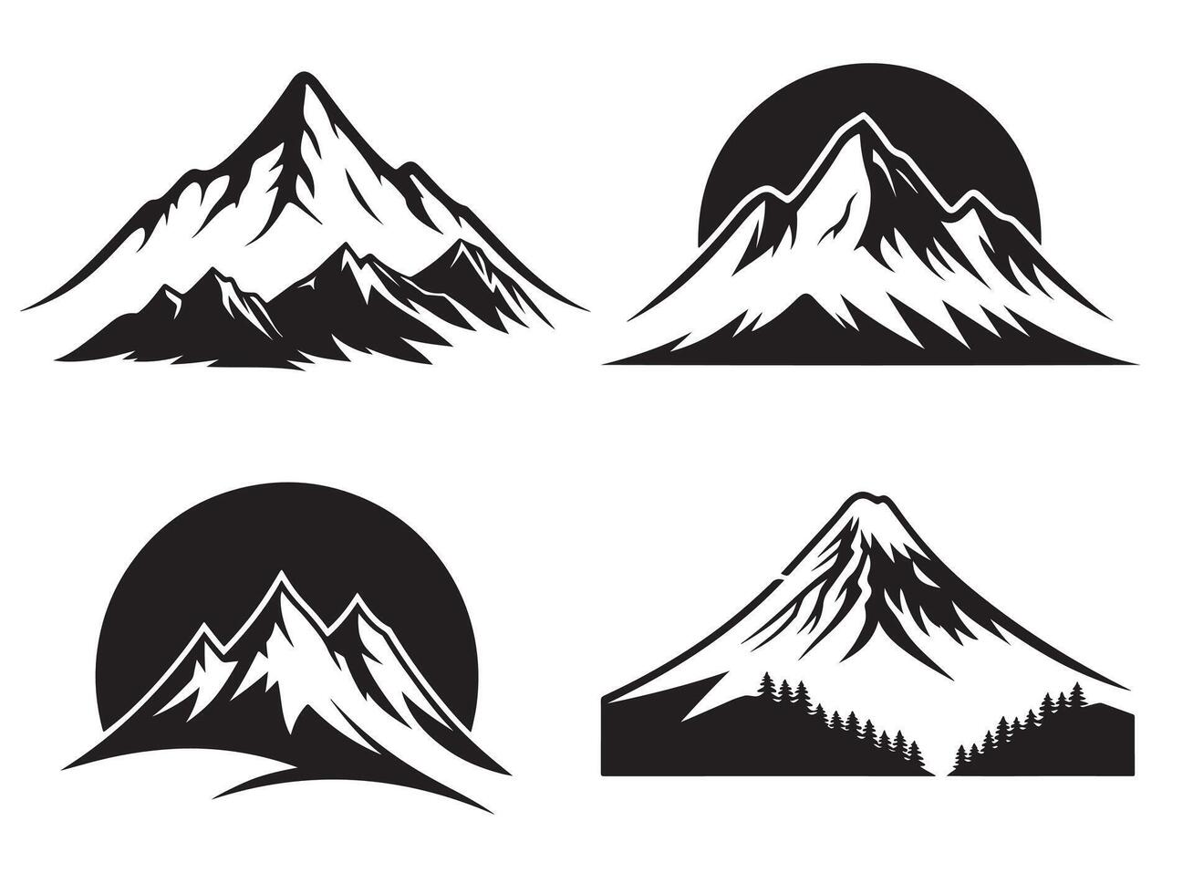 silhouettes set of mountain icons vector