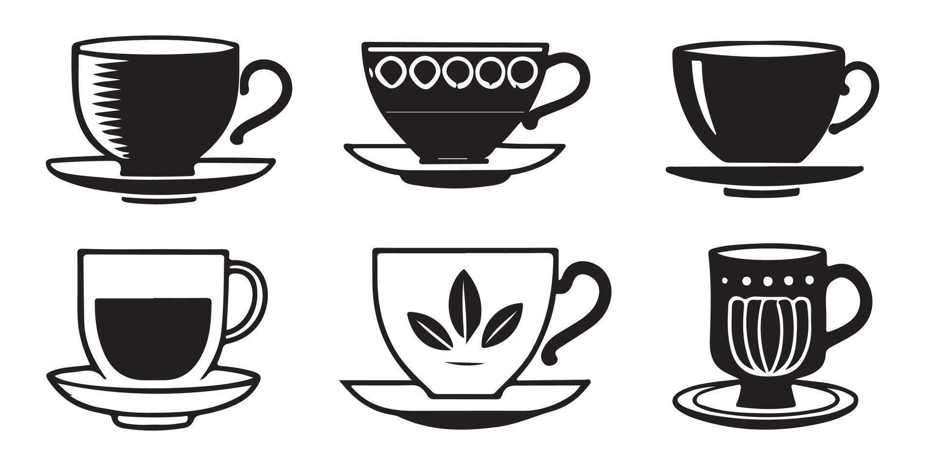 Set of Coffee Cup Silhouette Coffee and Tea Cups Keywords language vector