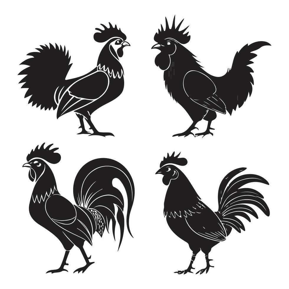 black poultry silhouette set domestic fowls vector
