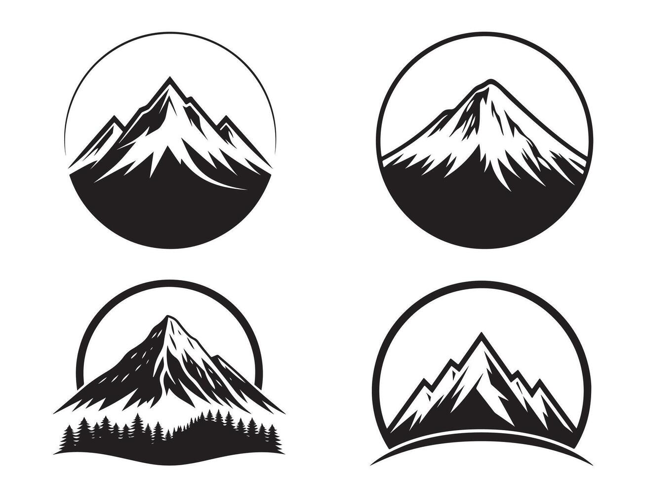 silhouettes mountain set of icons vector