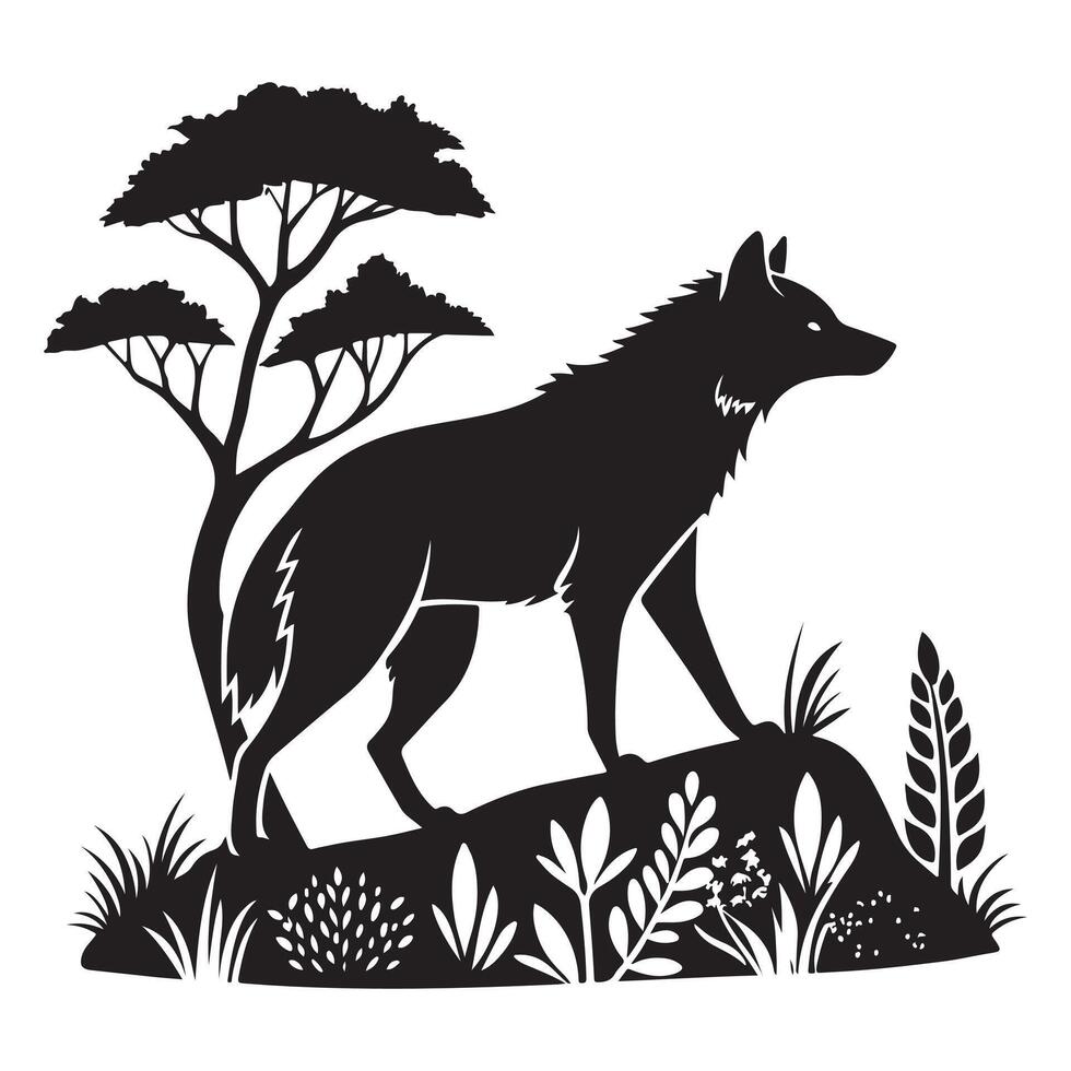 wildlife animal silhouette stencil black with tree vector