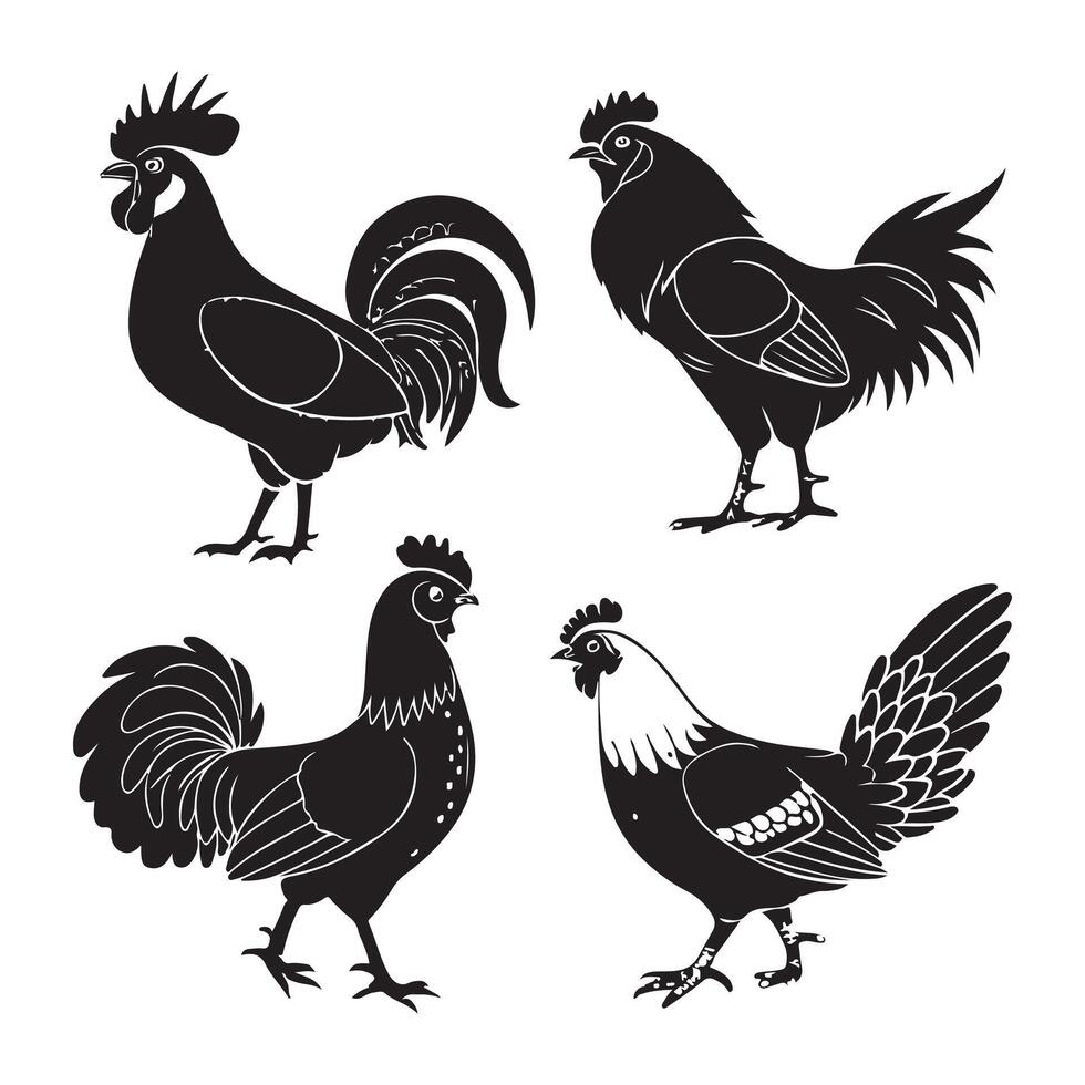 black poultry black silhouette set fowls vector