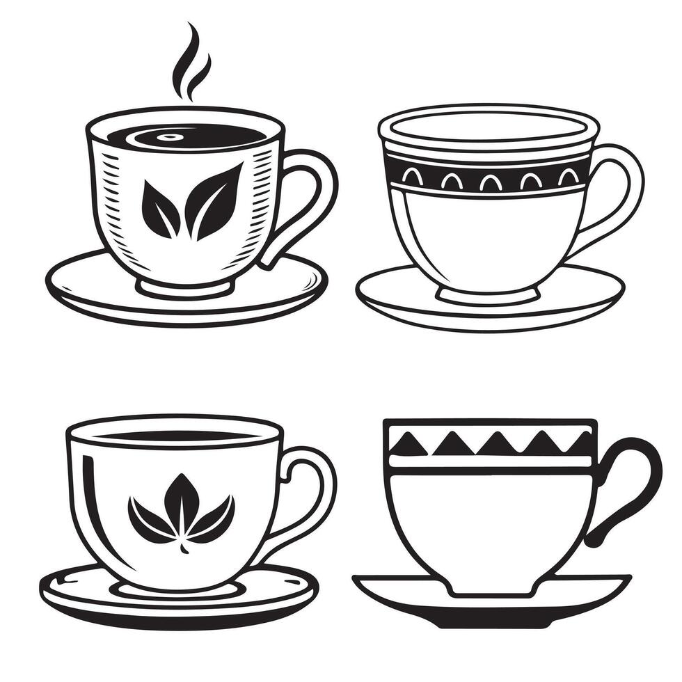Set of Coffee Cup Silhouette Coffee and Tea Cups Design vector