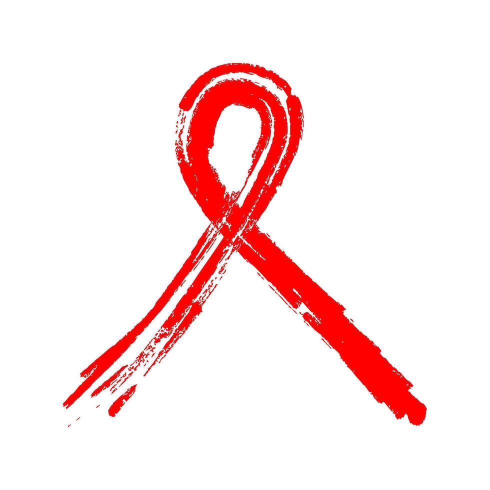 red awareness ribbon hand drawn, grunge, brush vector