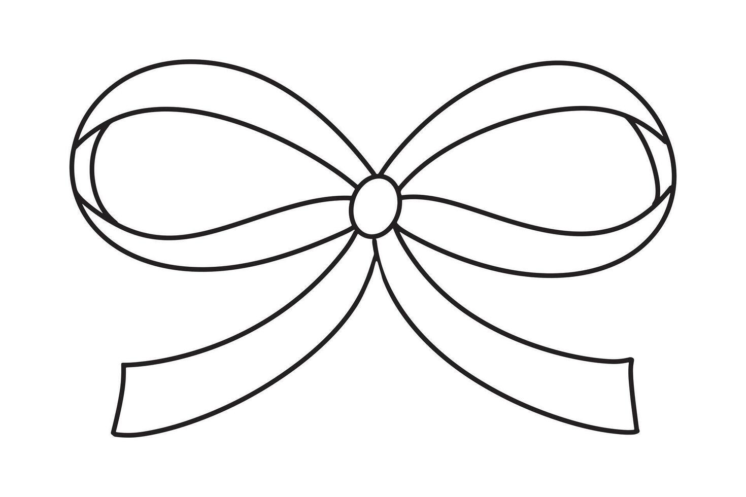 Ribbon bow black outline contour line drawing illustration isolated on white background vector