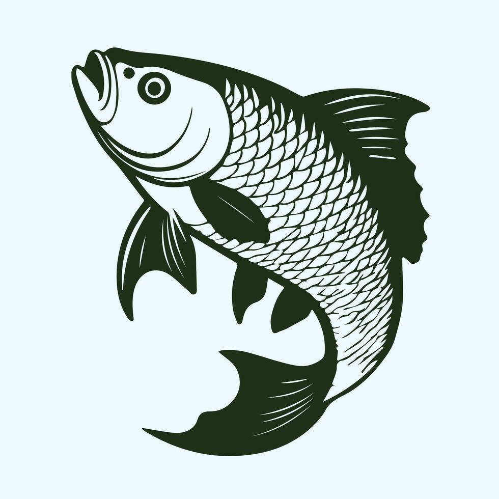 Fish Icon, Elegant Carp Fish Clipart Illustration Artwork for Fishing T-Shirt, Digital and Print Designs vector