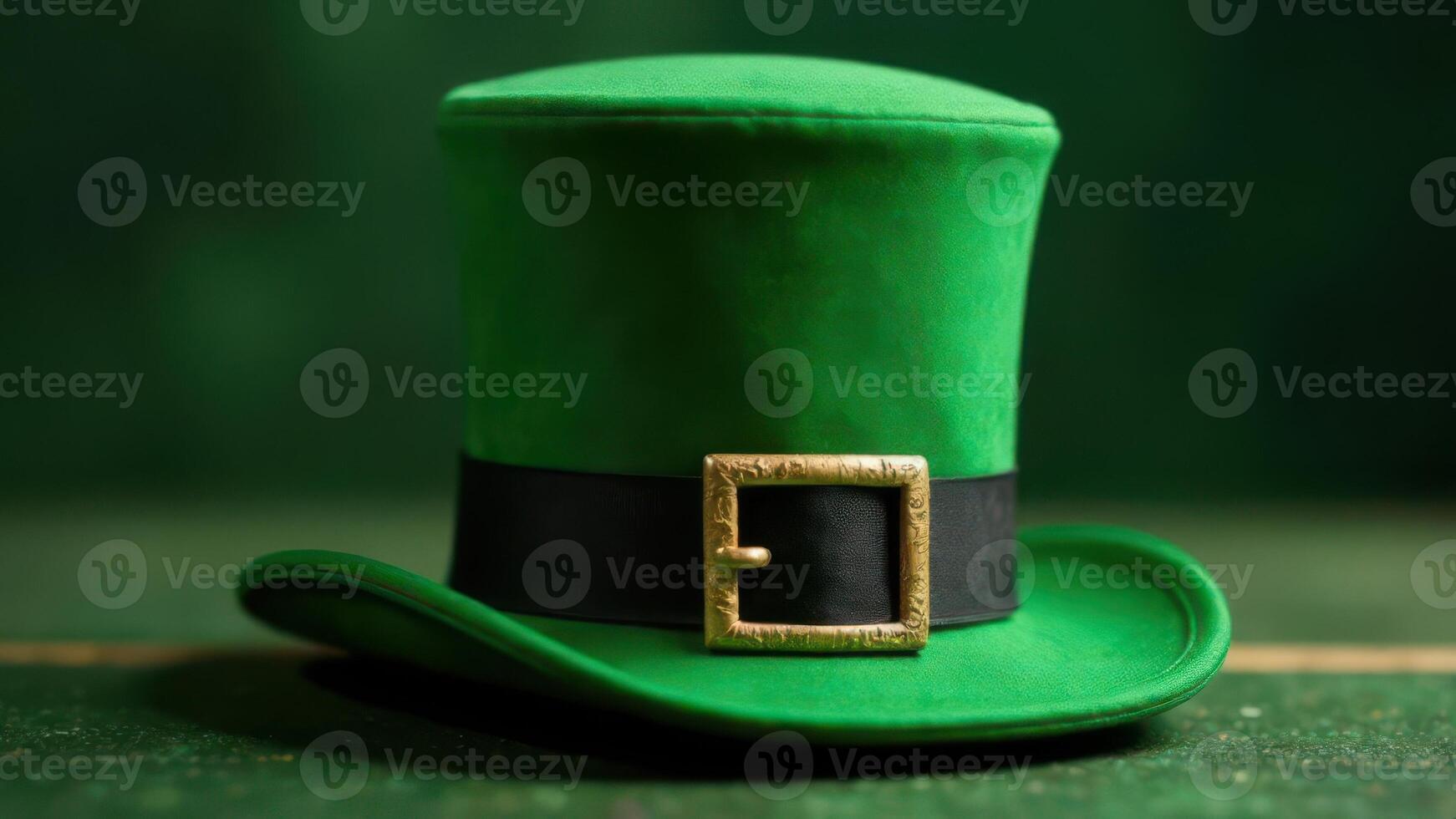 Stylish Green Top Hat Isolated on Vibrant Green Background for Fashion and Party Themes photo