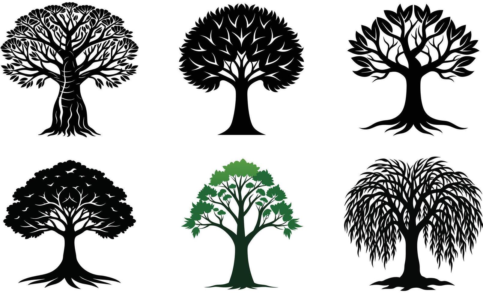 Set of Tree Silhouettes isolated on white background vector