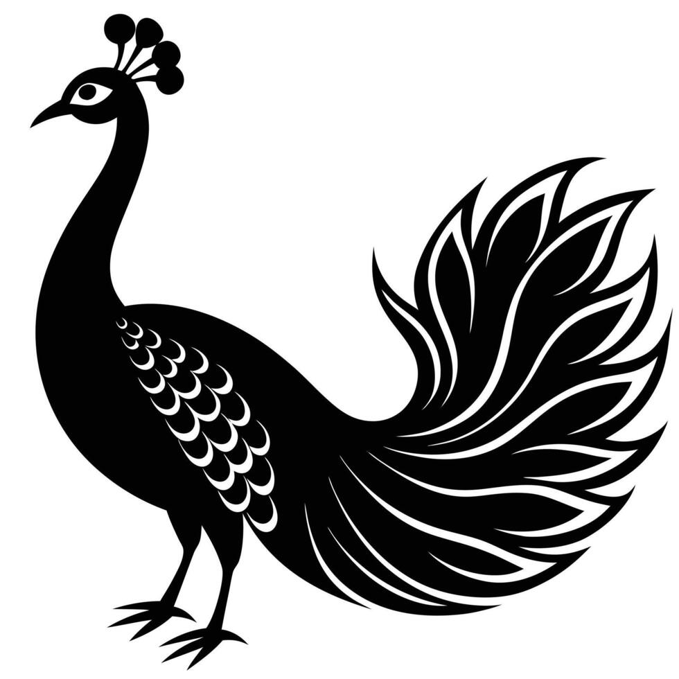 Majestic Peacock Silhouette on White Canvas vector