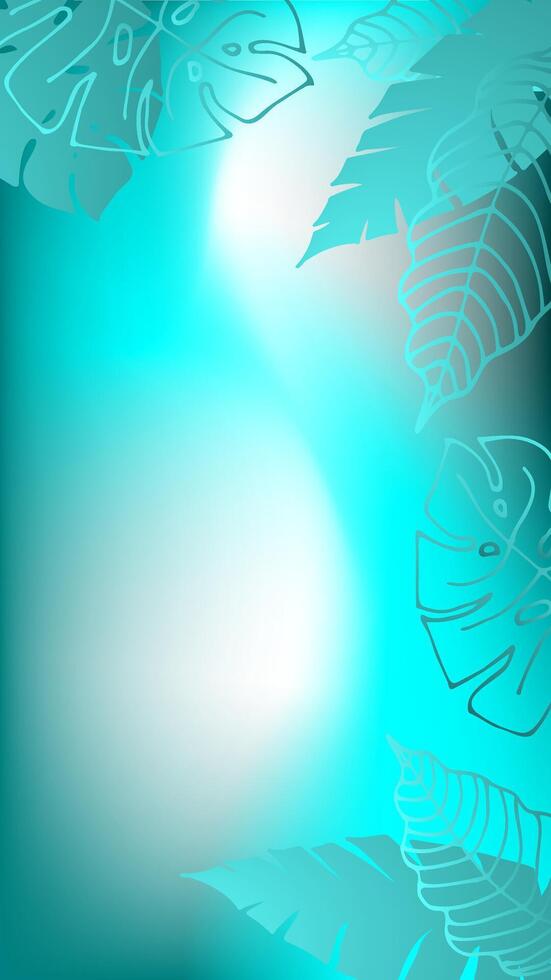blue blurred background with tropical leaves for mobile screen and phone screen saver. vector