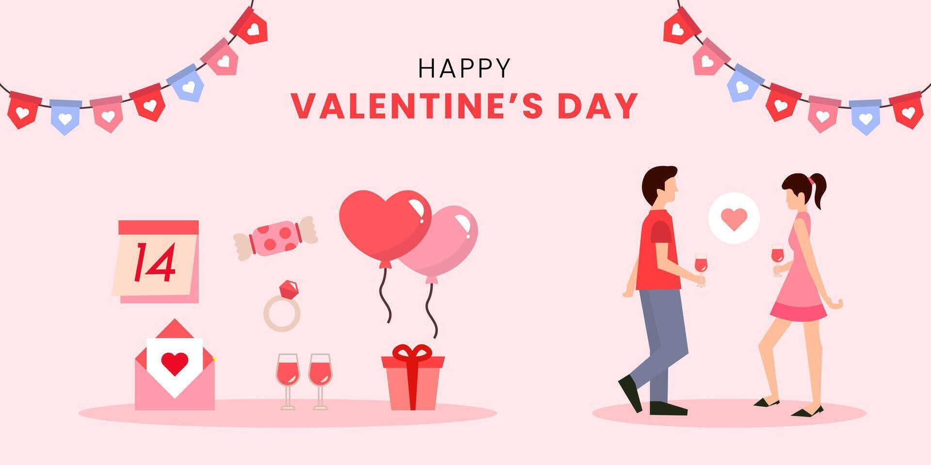 Flat minimalist illustration for valentines day celebration vector