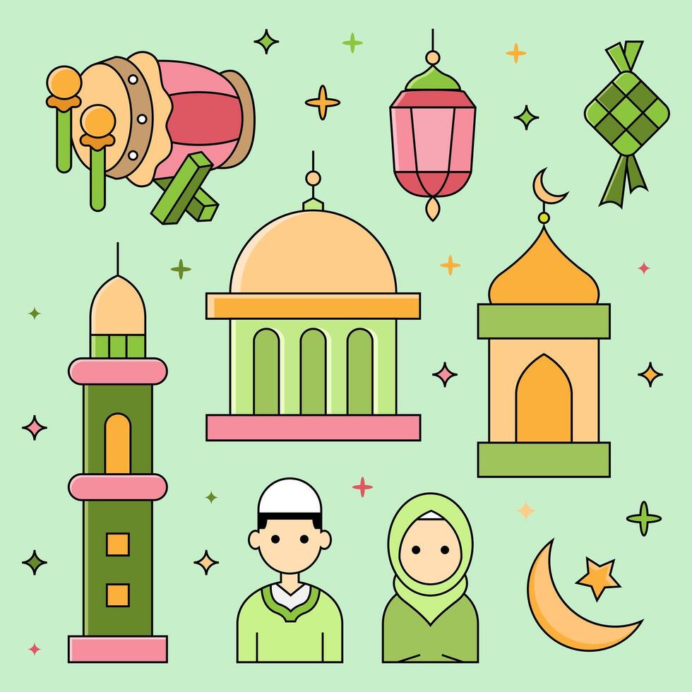 Set of ramadan elements icons illustration vector