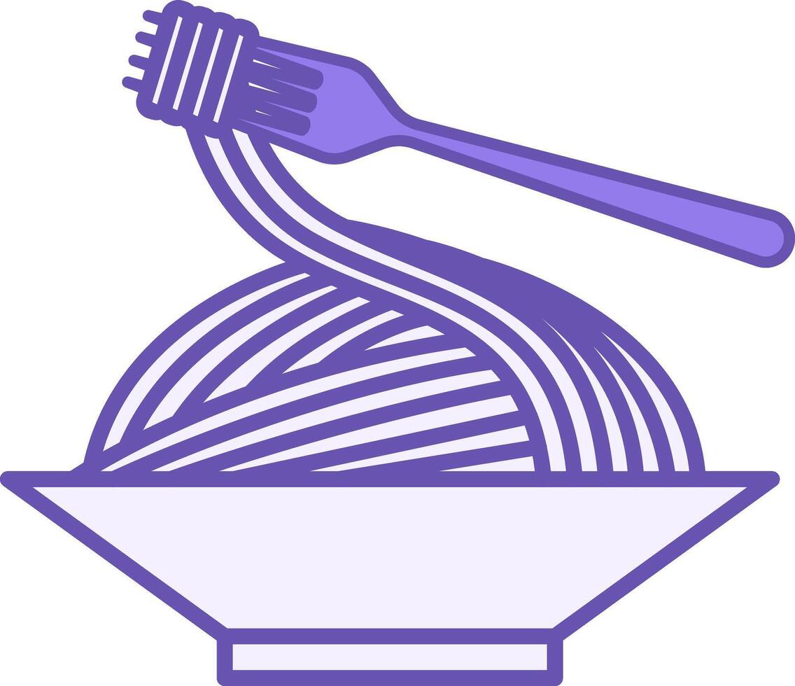 Colored Pasta Icon. Drawing. Italian Dish, Food. Cooked Macaroni on a Plate. Fork. Meal Concept vector