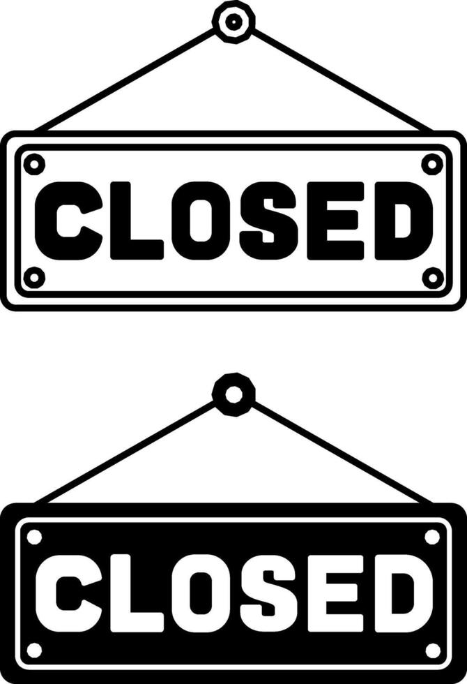 Closed Icons. Black and White Drawings. Sign Designed for Attachment to Doors of Shops, Cafes, and Offices. Restaurant Concept vector