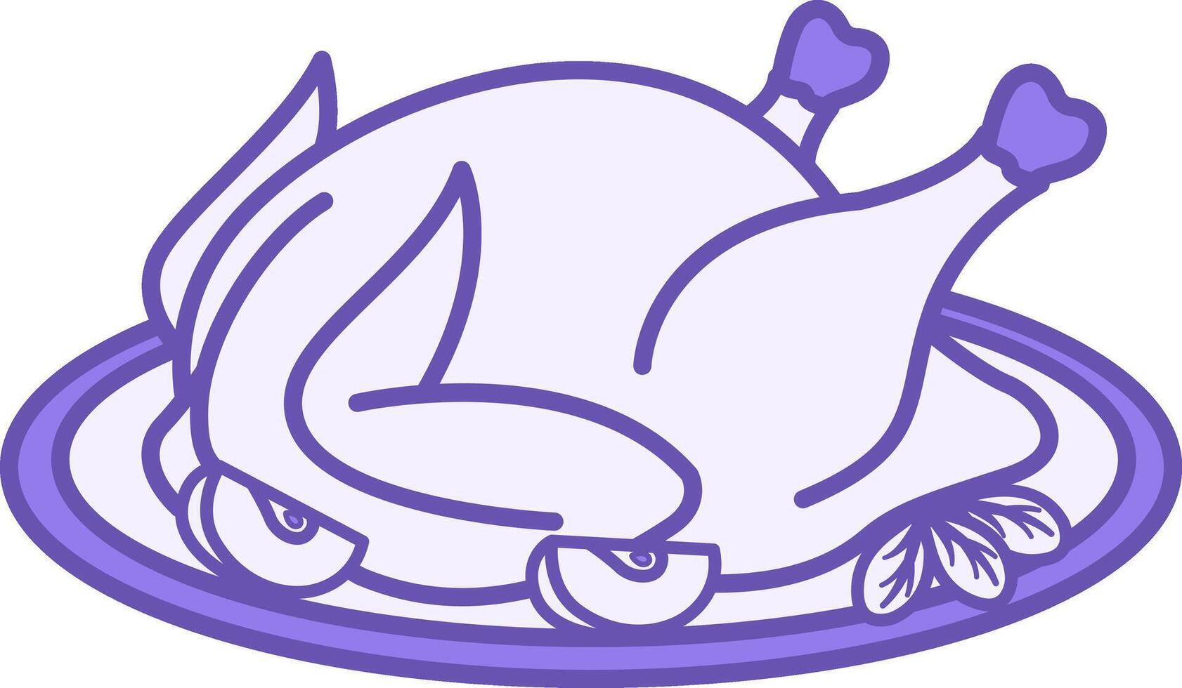 Colored Chicken Icon. Drawing. Fried Chicken with Apples on Plate. Food, Ready Dish. Meal Concept vector