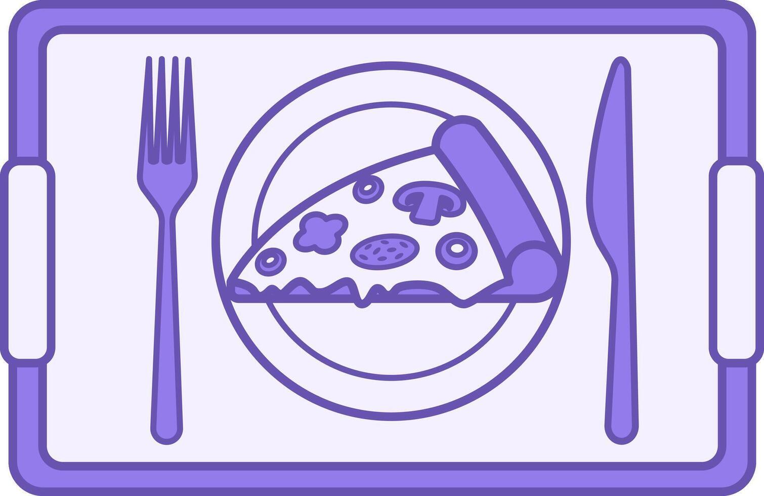 Colored Cafeteria Icon. Drawing. Tray with Food and Cutlery. Pizza, Fork, Knife, and Plate. Restaurant Concept vector
