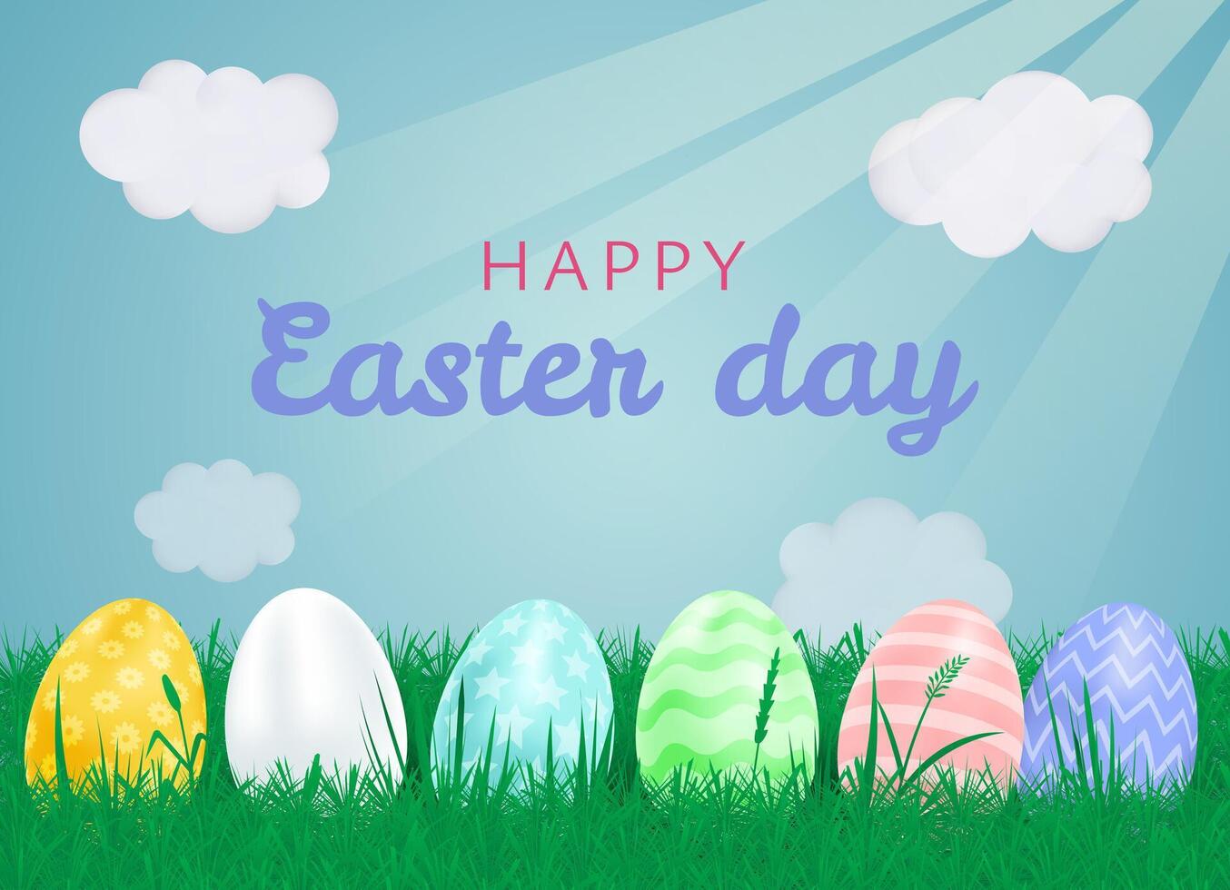 holiday banner for Easter, composition with Easter eggs on a sunny meadow vector