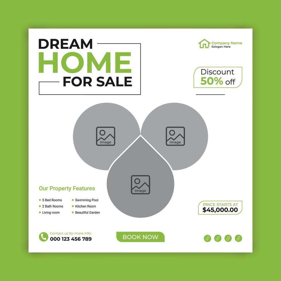 Dream home for sale social media flyer or web banner template, business social media post design vector