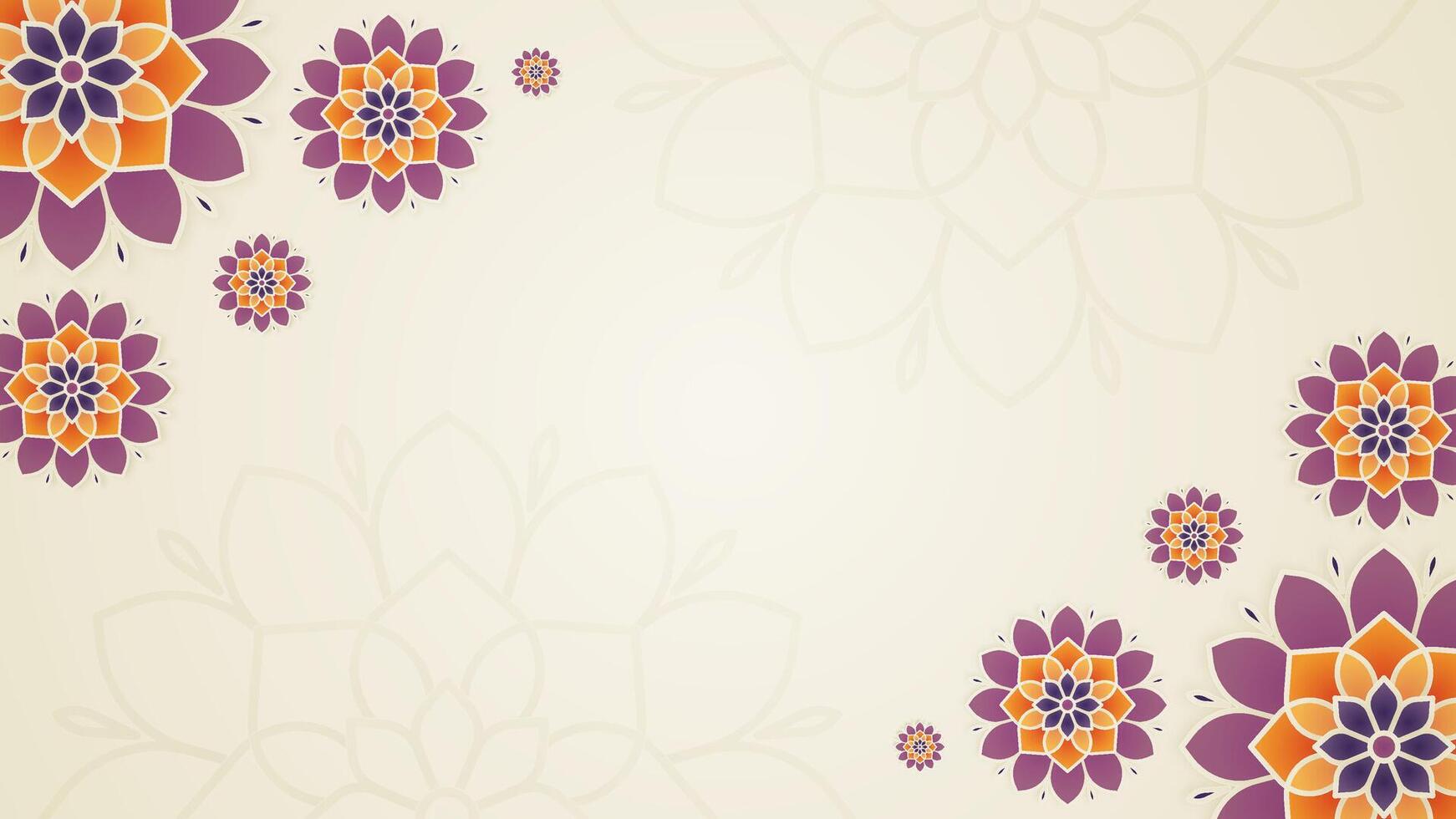 Simple Vibrant Floral Mandala Horizontal Background with Layered Symmetry Elements In a Warm Toned Color Accents vector
