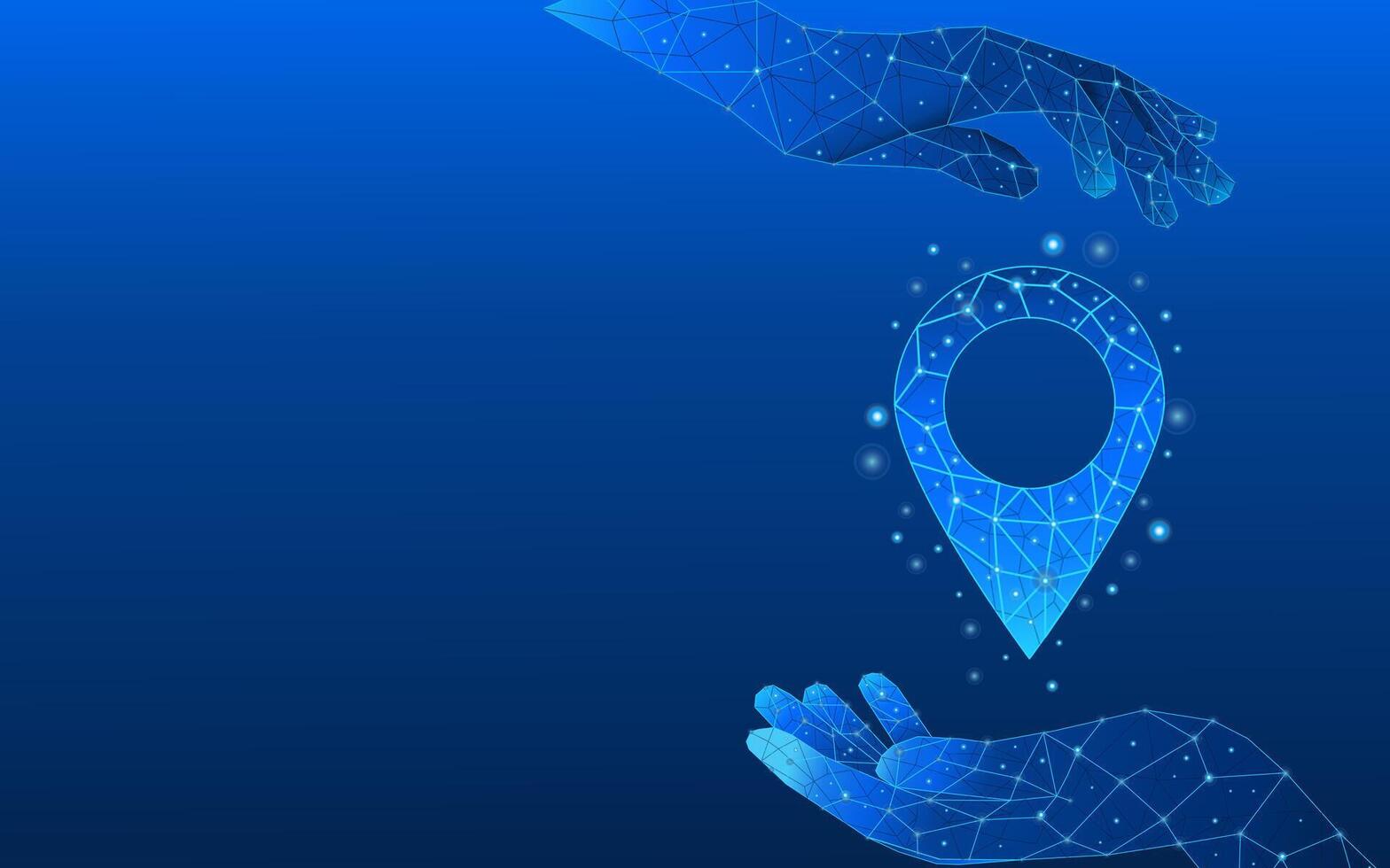 Digital hands holding abstract technology pin. vector