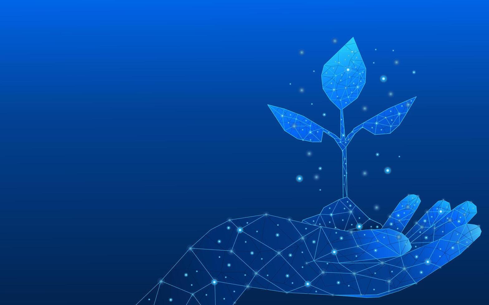Abstract digital hand protecting a sprout. vector
