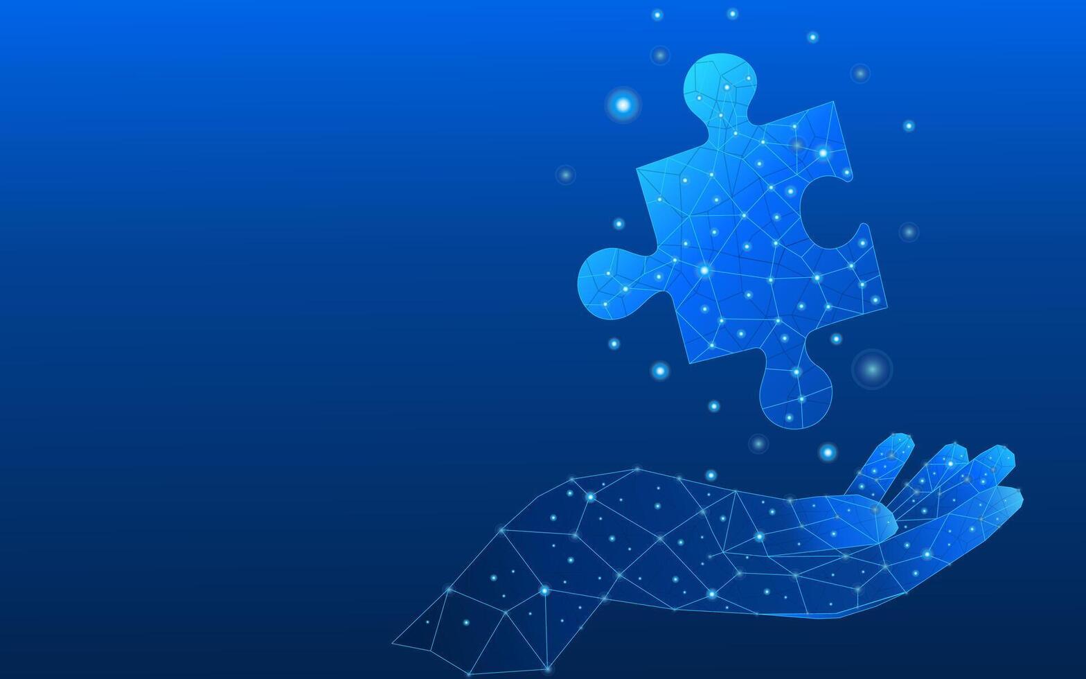 Puzzle piece in a digital hand. vector