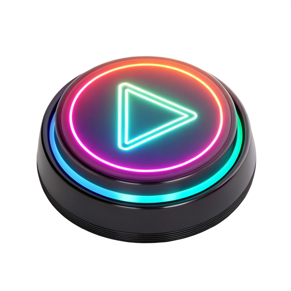 A colorful play button with a neon light png
