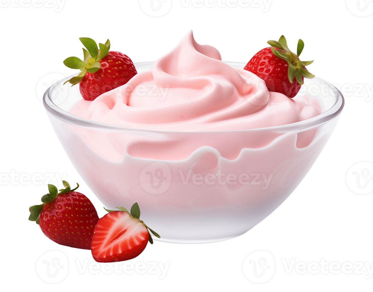Strawberry Yogurt on Bowl Isolated on Transparent Background png