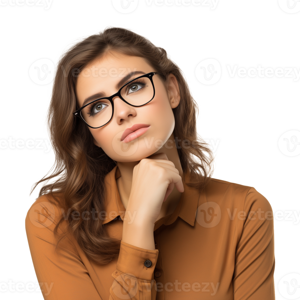 Woman With Glasses Thinking Isolated on Transparent Background png