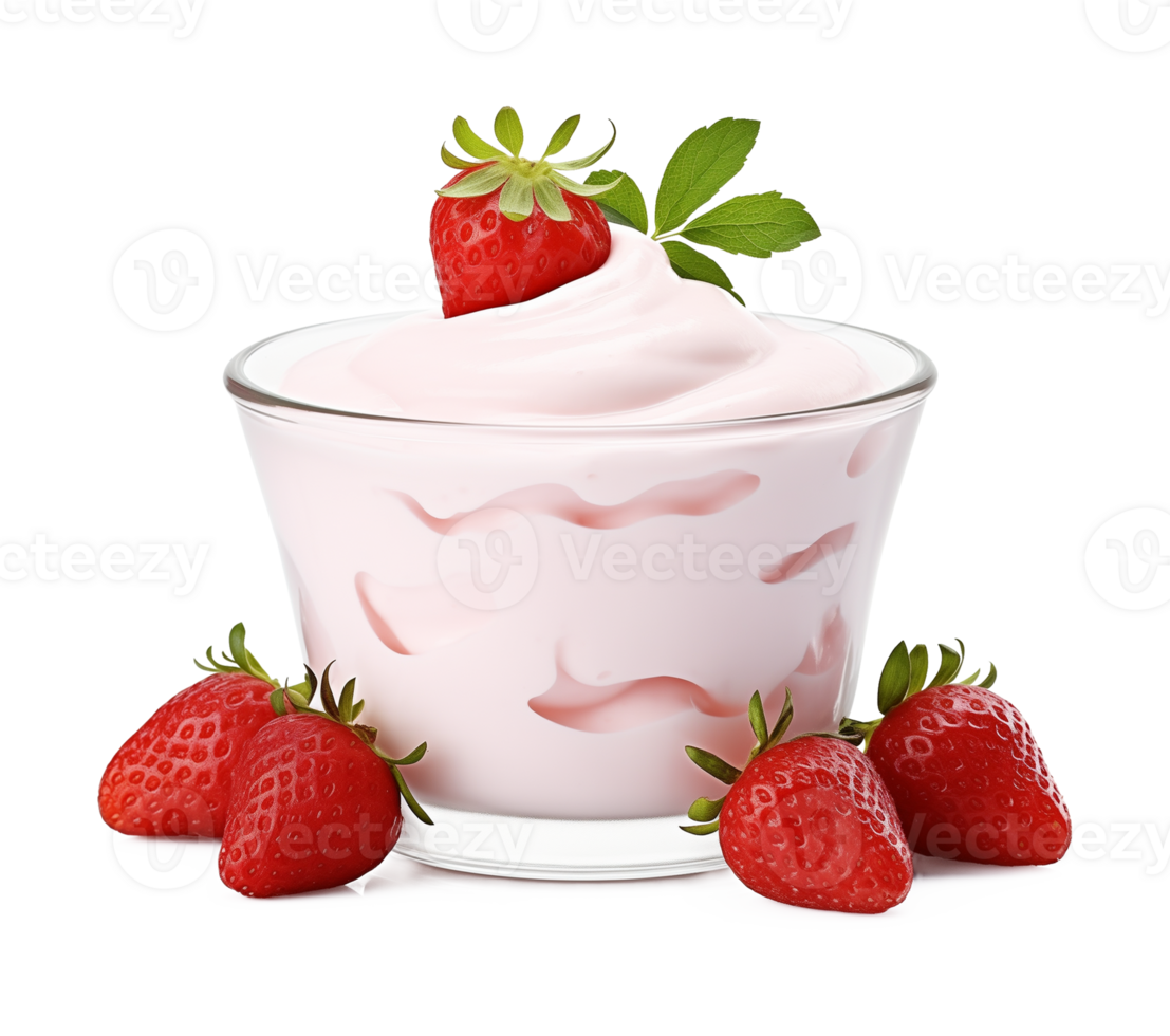 Strawberry Yogurt on Cup Isolated on Transparent Background png