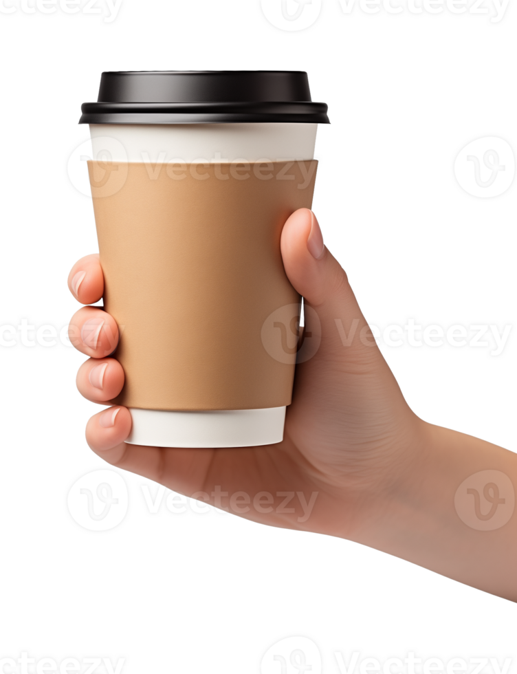 Hand Holding Paper Coffee Cup For Mockup Isolated on Transparent Background png